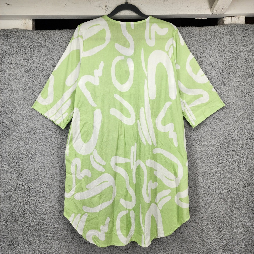 New Collection Made in Italy Print Tunic Top Women's Medium Green White V Neck - Picture 5 of 13